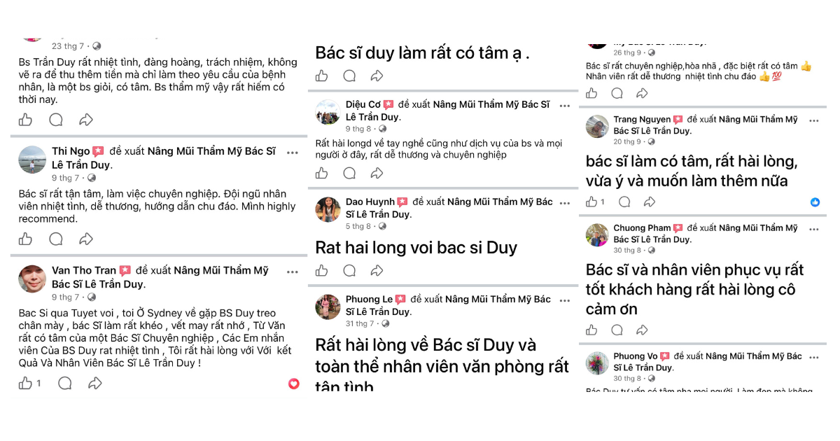 Bài đánh giá nâng mũi trên facebook